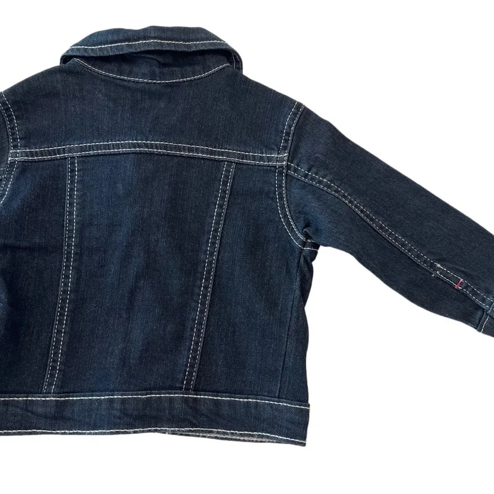 (NWT) Wrangler Kids Denim Jacket Dark Blue w/ Pink Details | Baby Girl 12 Months